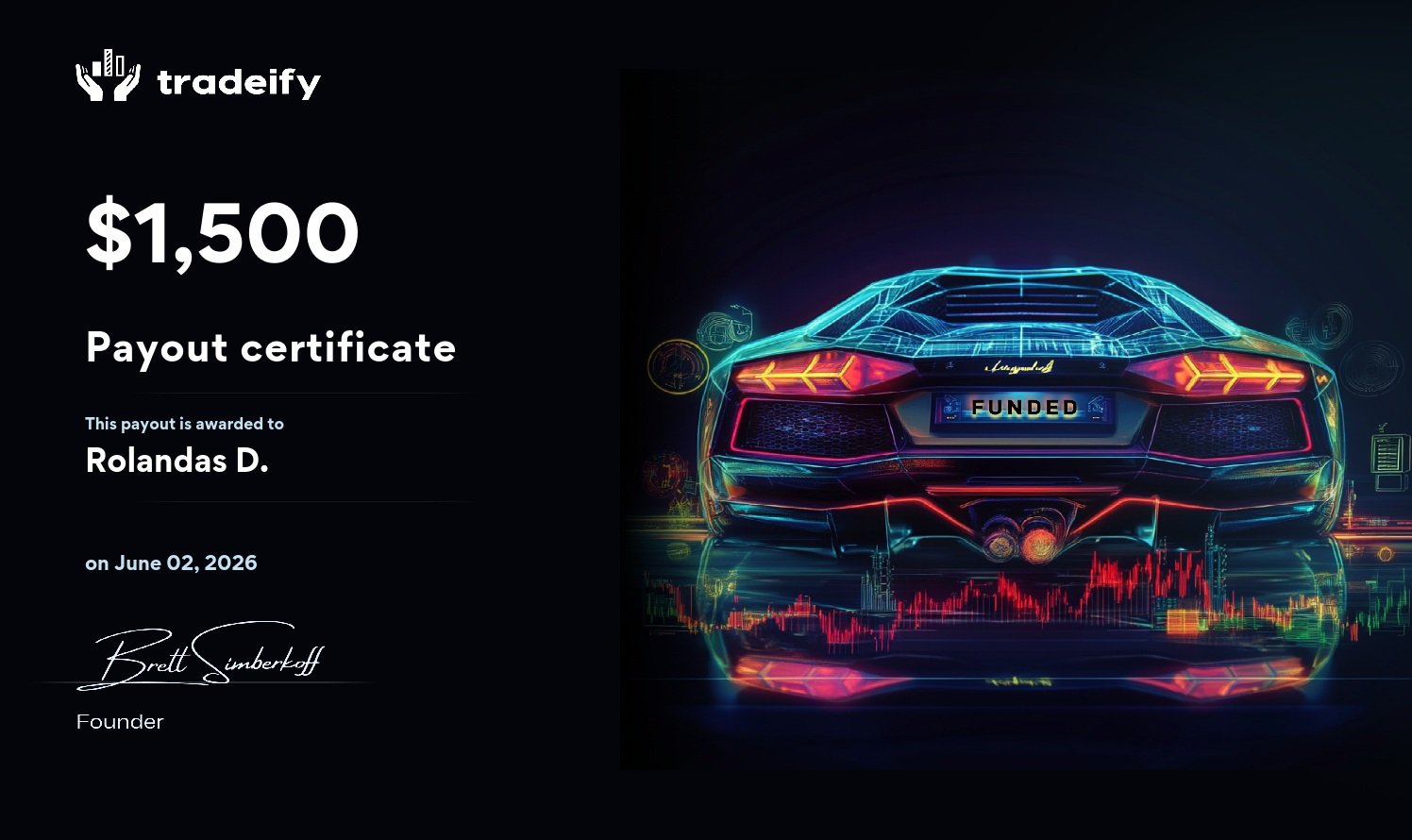 Tradeify payout sertifikatas, 2026